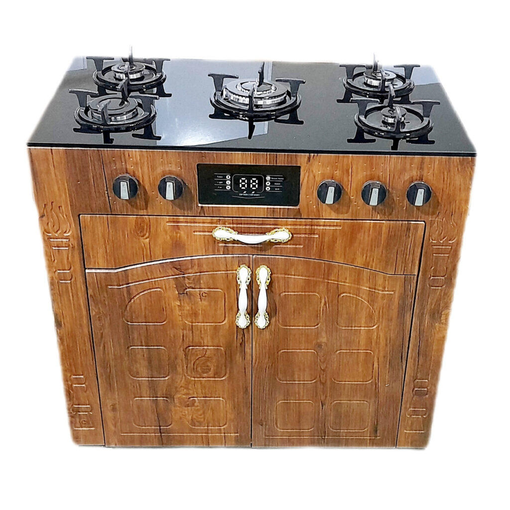 اجاق گاز 5 شعله هاکان مدل رو شیشه فندک دار دو درب