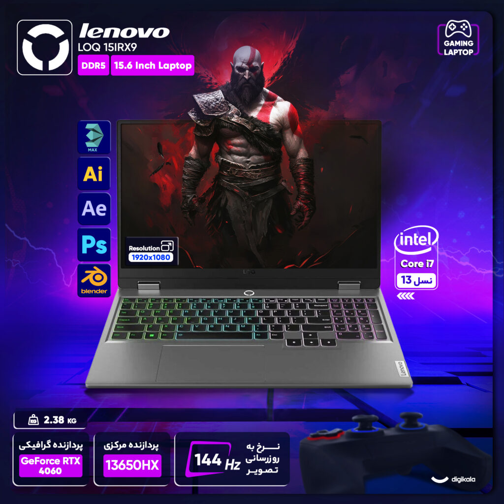 لپ تاپ 15.6 اینچی لنوو مدل LOQ 15IRX9-i7 13650HX-24GB DDR5 4800MHz-512GB SSD-RTX4060-FHD